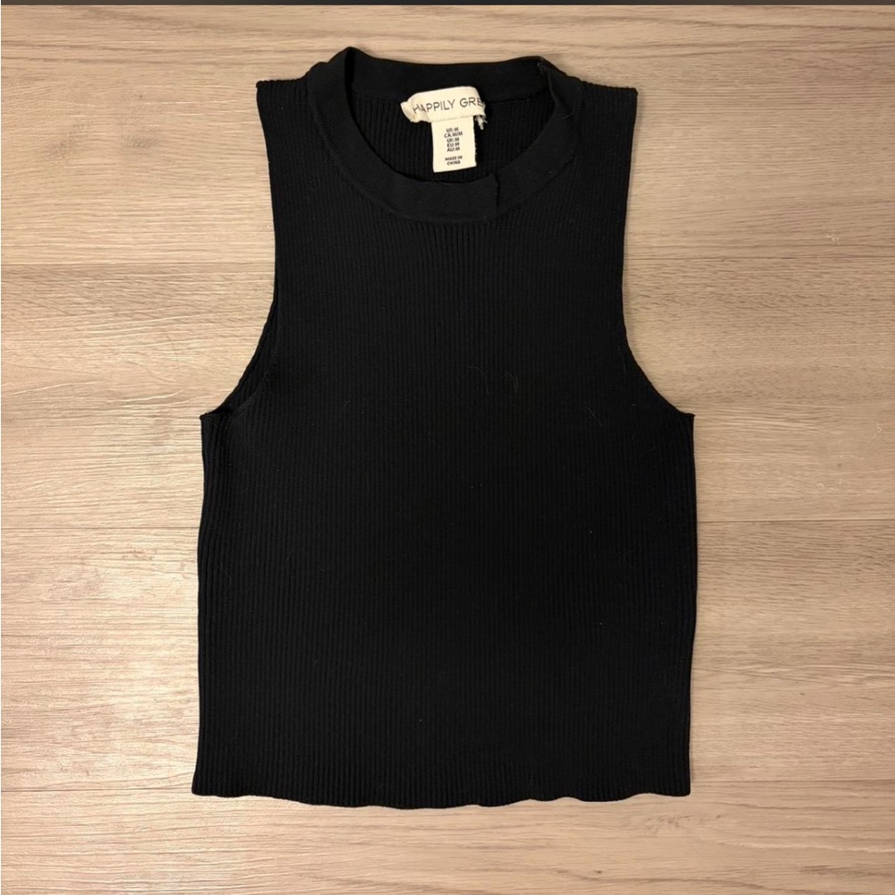Happily Grey Black Ribbed Sleeveless Tank Top